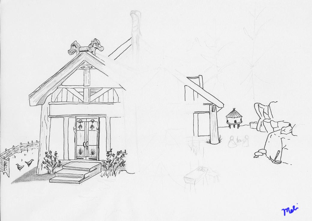 Pencil and Pen Drawing: Lakeview Manor (WIP)